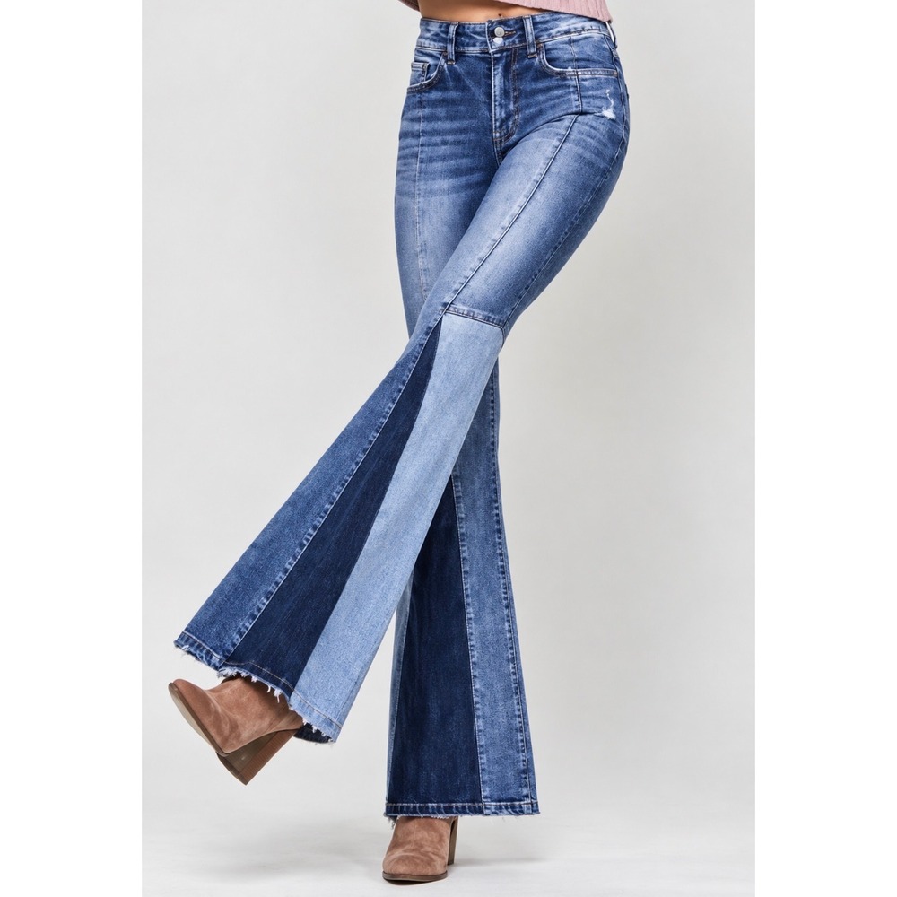 Bridge by GLY High Rise Super Flare Jeans Two Tone Patchwork 26x32 BG5776L